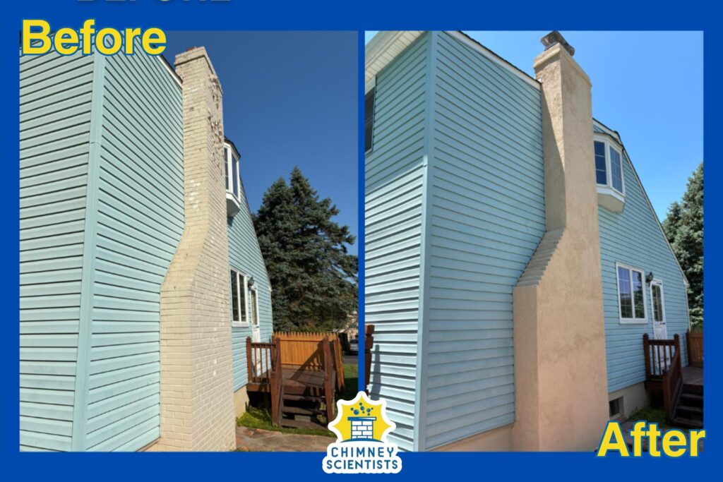 a before and after image showing the results of brick and masonry repair on a Montgomery County, PA home