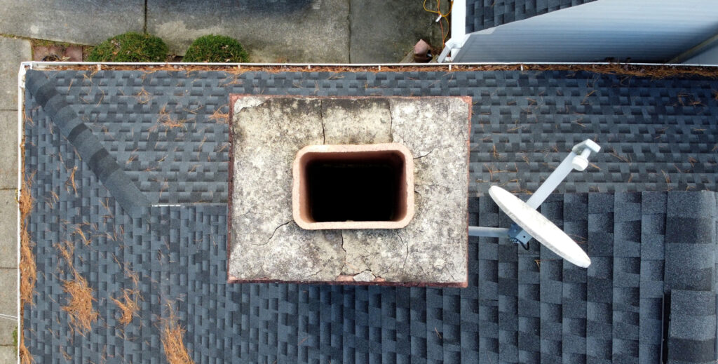 top view of a chimney flue in need of chimney relining services on a home in Bucks County, PA