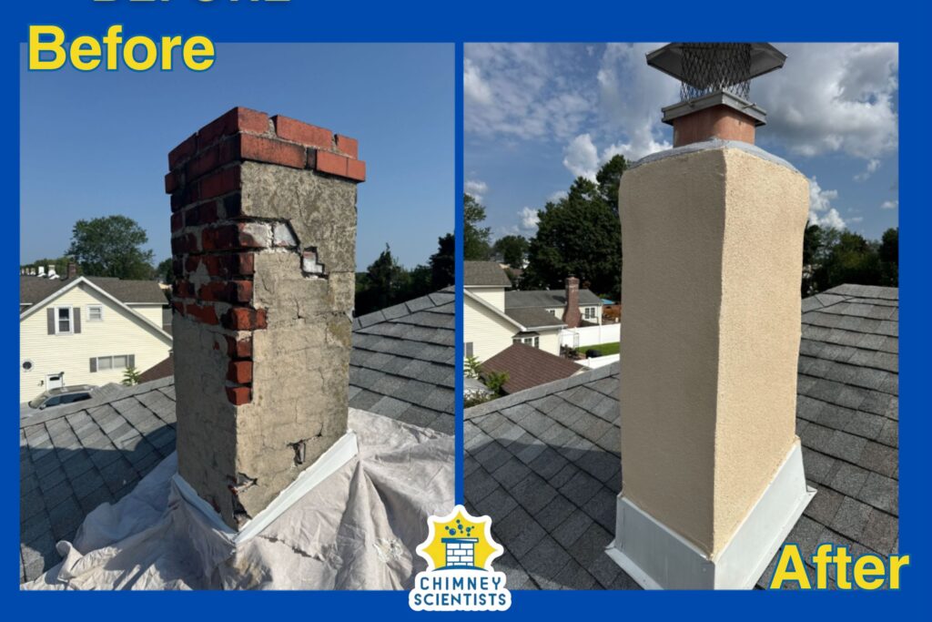 a before and after image showing the results of stucco repair on a home in Conshohocken, PA