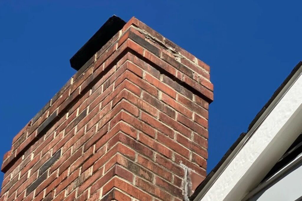 a chimney showing signs of water intrusion and efflorescence in Norristown, PA